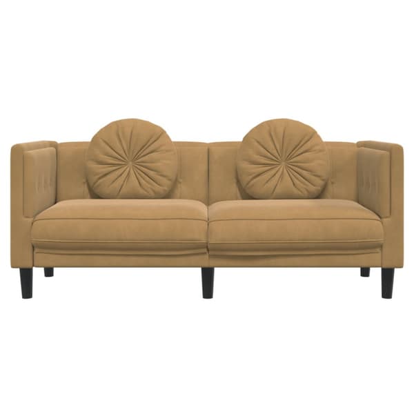 Soffa med kuddar 2-sits brun konstmocka