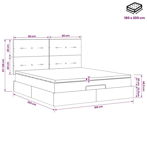Ottoman säng med madrass Rosa 180 x 200 cm Sammet