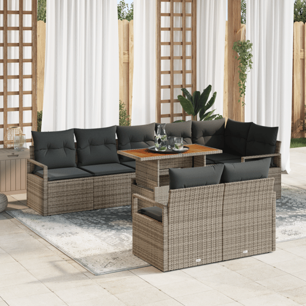Trädgårdsoffset med lagring 9 pcs Grå Poly rattan