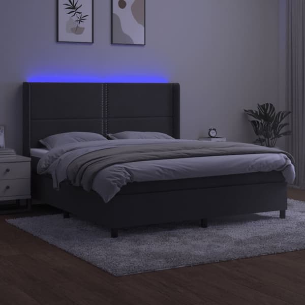 Ramsäng med madrass & LED mörkgrå 180x200 cm sammet