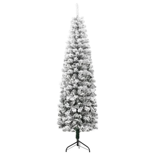 Smal halv plastgran med snö 150 cm