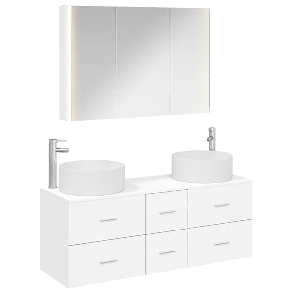 Badrumsmöbelset 4 pcs Vit Konstruerat trä och glas