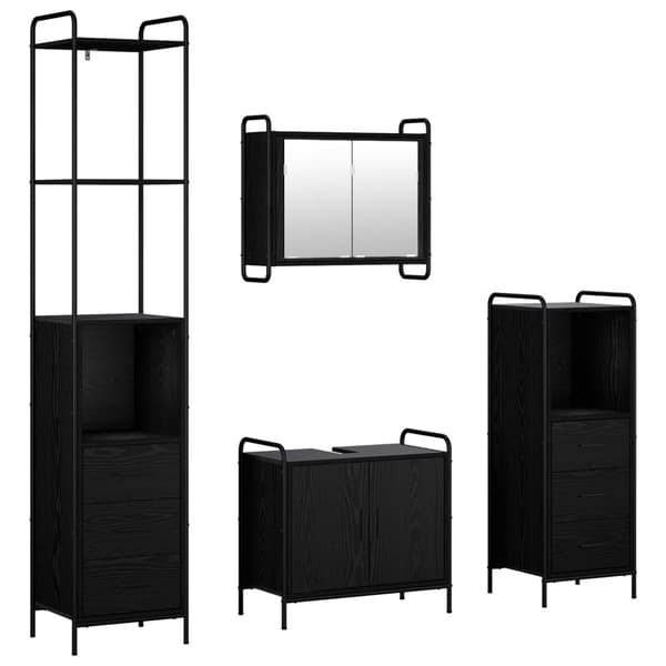 Badrumsskåpsset 4 st Svart ek 40 x 36 x 200,5 cm