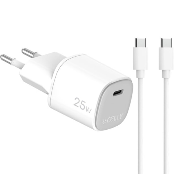 USB-laddare GaN 1 x USB-C PD 25W + USB-C-kabel Vit