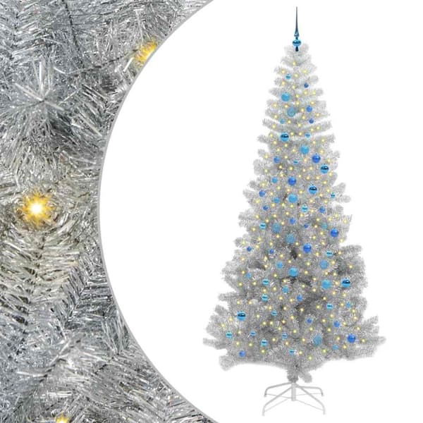 Julgran med LED-belysning Silver 240 cm PET och stål