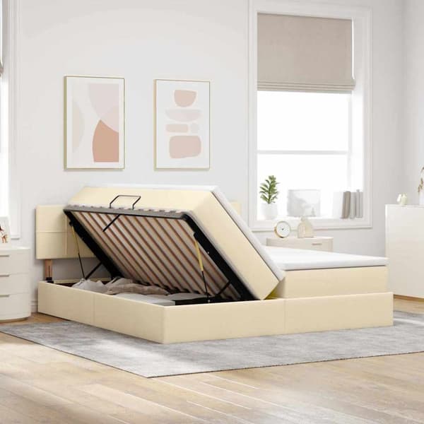 Förvaringssäng med madrass Kräm 200 x 200 cm Konstläder