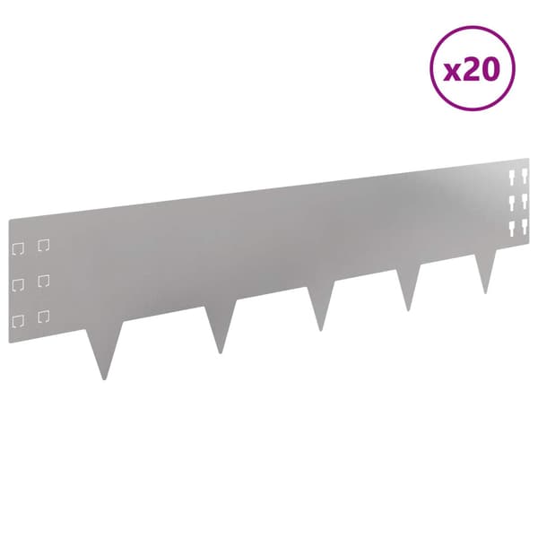 Kant för gräsmatta 20 pcs 100 x 25 cm Stål Silver