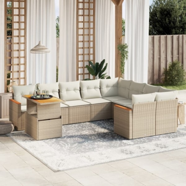 Soffgrupp för trädgård med dynor 10 delar beige konstrotting
