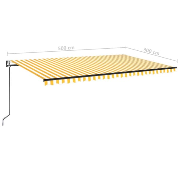 Automatisk markis med vindsensor & LED 500x300 cm gul/vit