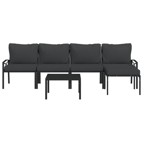 Loungegrupp 6 delar mörkgrå dynor stål