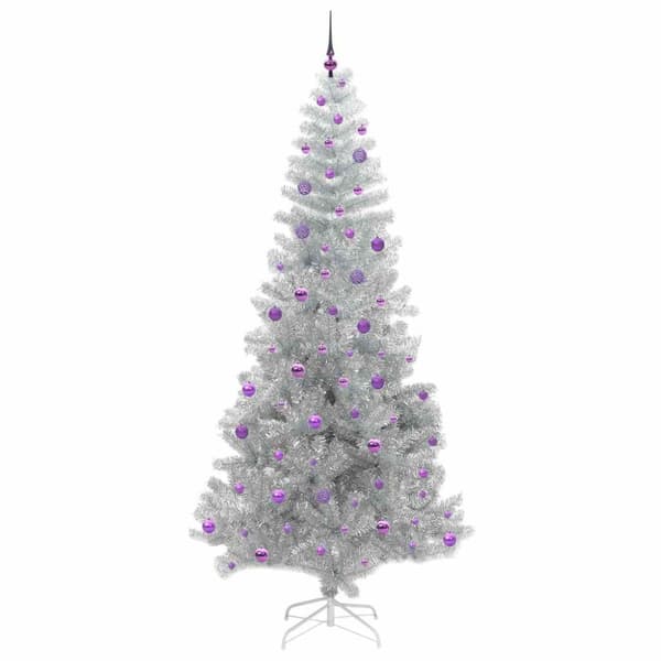 Julgran med LED-belysning Silver 240 cm PET och stål