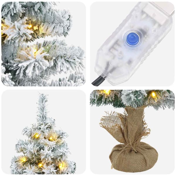 Flockad mini-julgran 90 cm 50 LED-lampor Varmvit PVC