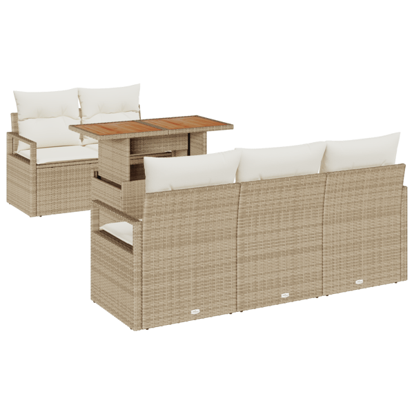 Trädgårdsoffset med lagring 6 pcs Beige Poly rattan