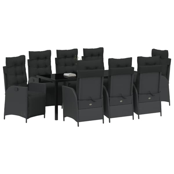 Trädgårdsmöbelset med kudde 9 pcs Svart konstrotting