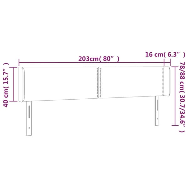 Sänggavel LED mörkgrå 203x16x78/88 cm sammet