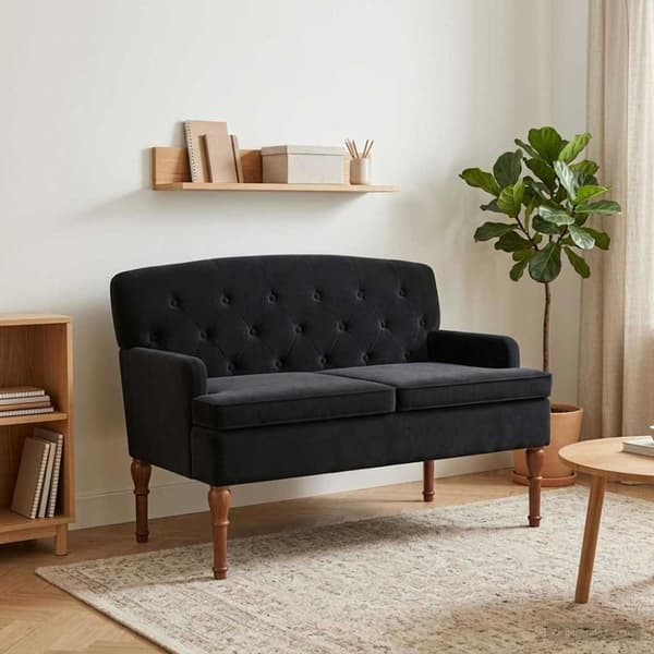 Loveseat med knapprapport Svart 111 x 65 x 79 cm Sammet