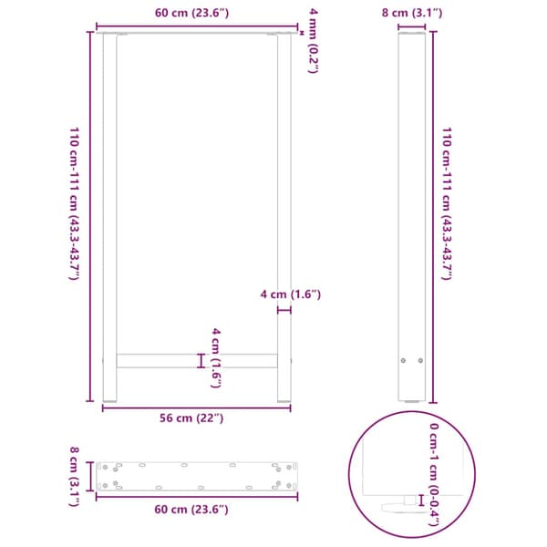 Barbordsben antracit 2 st 60x(110-111) cm stål