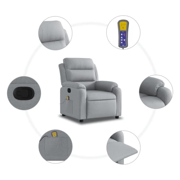 Massagefåtölj ljusgrå tyg