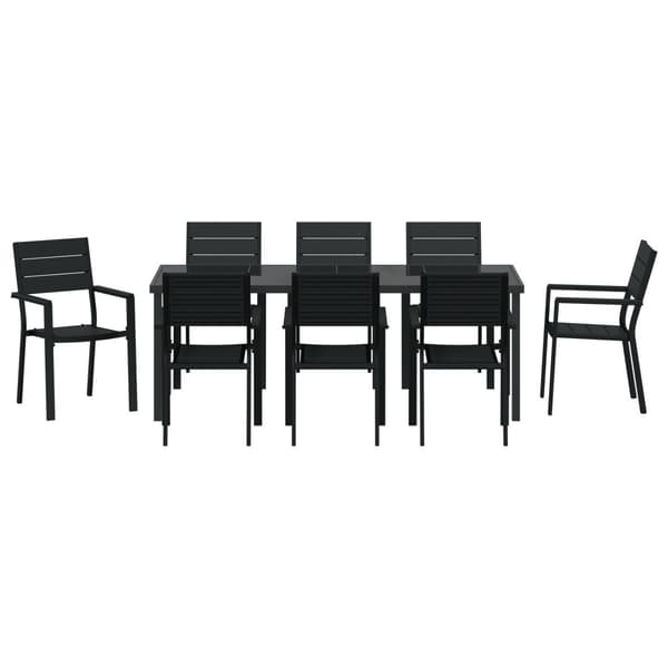 Trädgårdsmöbelset 9 pcs Svart Pulverlackerat stål