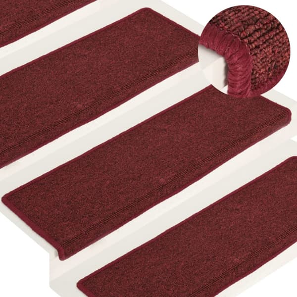 Trappmattor 15 st 65x21x4 cm bordeaux rektangulär kant