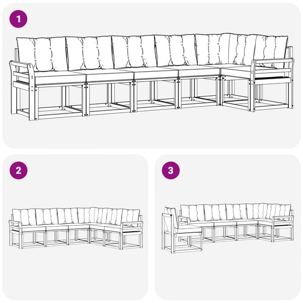Utomhussoffset med kudde 6 pcs Vit och svart