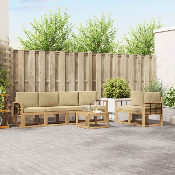 Utomhussoffset med kudde 7 pcs Vit och Beige