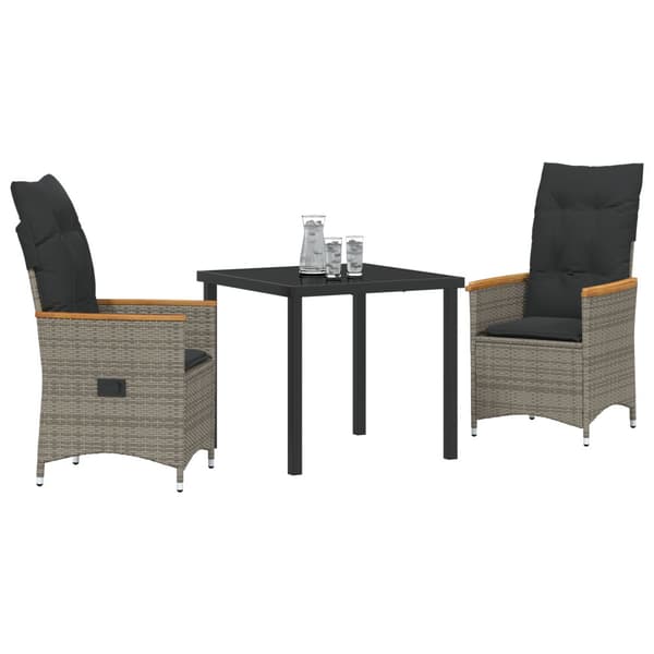 Trädgårdsmöbelset med kudde 3 pcs Grå konstrotting