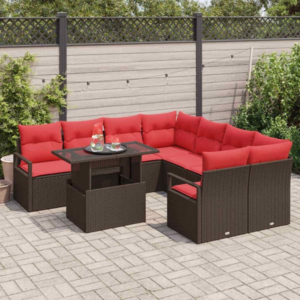 Trädgårdsoffset 9 st Brun Poly rattan