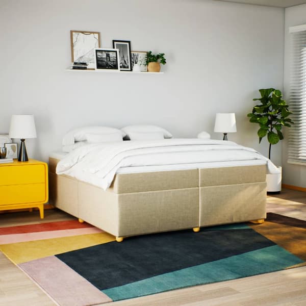 Ramsäng med madrass gräddvit 200x200 cm tyg