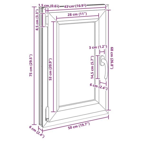 Källarfönster RISOR Antracit 50 x 75 cm PVC och glas