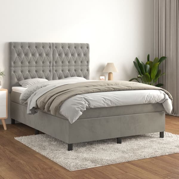 Ramsäng med madrass ljusgrå 140x200 cm sammet