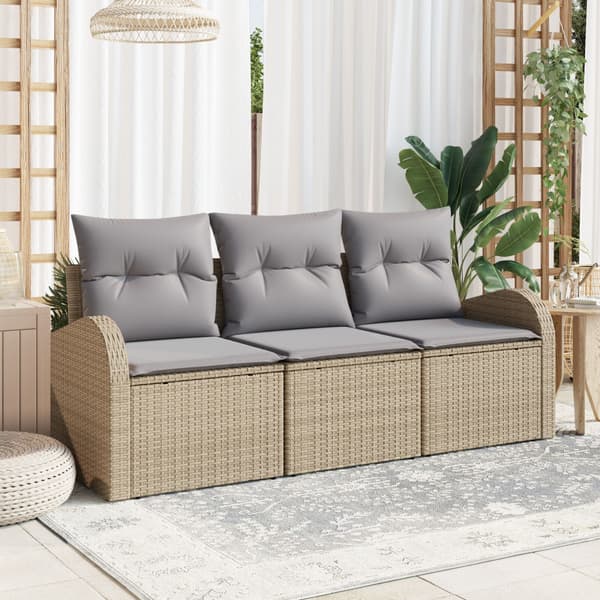 Trädgårdsoffset med lagring 3 pcs beige och ljusgrå Poly rattan