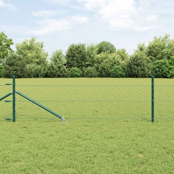 Hexagon Staket Grön 0,4x100 m Stål, vidaXL Staket Stolpar med Spik 13 st Ø32 mm 60 cm Galvaniserad Stål