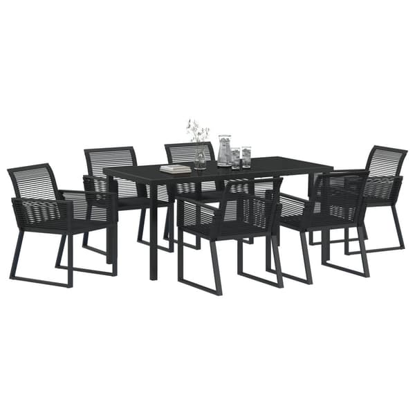 Trädgårdsmöbelset 7 pcs Svart Pulverlackerat stål