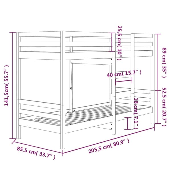 Våningssäng vit 80x200 cm massiv furu