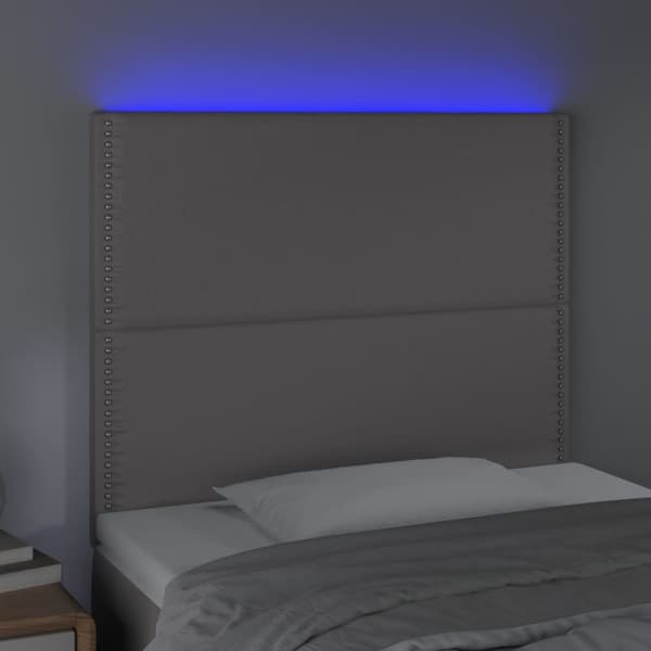 Sänggavel LED grå 100x5x118/128 cm konstläder