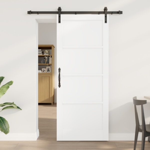 Skjutdörr med Beslag Set Vit 83x202 cm Solid Furu