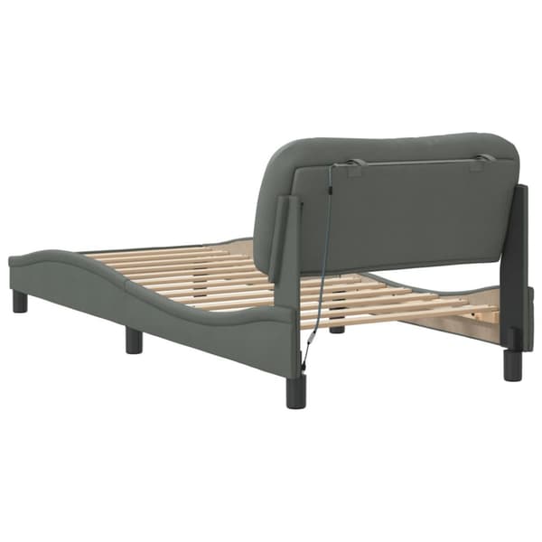 Bed Frame with LED without Mattress "Hvar" Dark Grey 80x200 cm Fabric