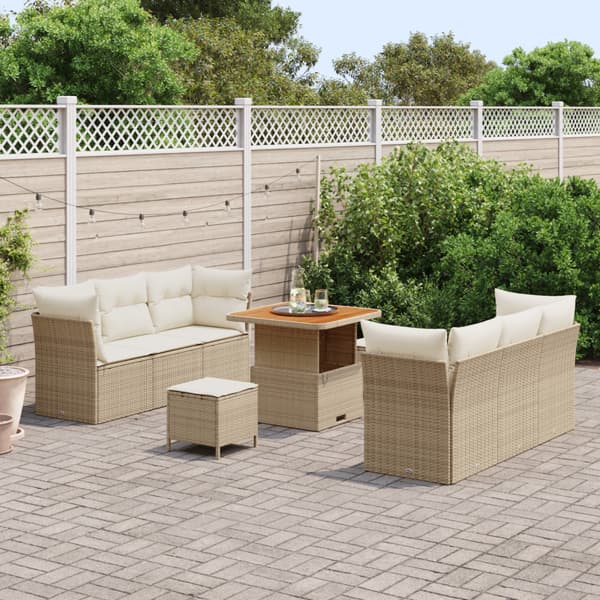 Trädgårdsoffset 9 pcs Beige och gräddfärgad konstrotting
