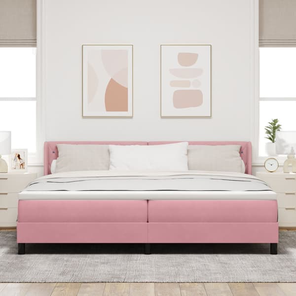 Bäddfjäder med huvudgavel Rosa 200 x 200 cm Sammet