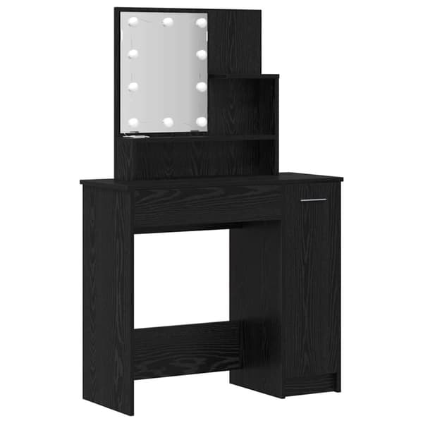 LED Sminkbord Set med låda 2 pcs Svart Ek Konstruerat trä