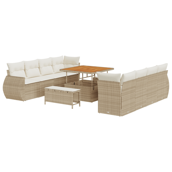 Trädgårdsoffset med lagring 11 pcs Beige Poly rattan