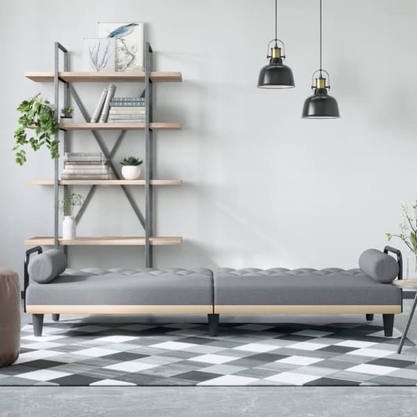 Bäddsoffa med armstöd ljusgrå tyg