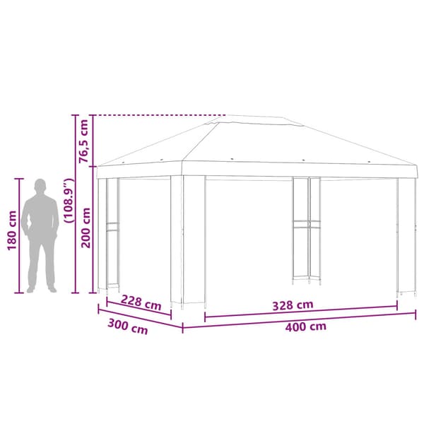 Paviljong 4 × 3 m Grön Polyester och Stål 190