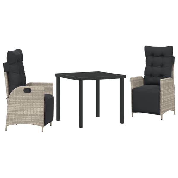 Trädgårdsmöbelset med kudde 3 pcs Ljusgrå konstrotting