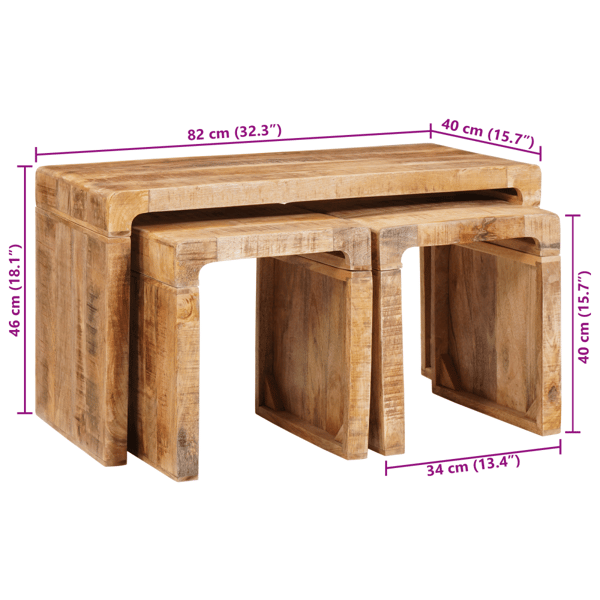 Nestingbord 3 st Brun 82 x 40 x 46 cm Massivt mangoträ