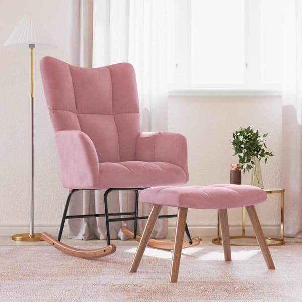 Gungstol med fotpall rosa sammet