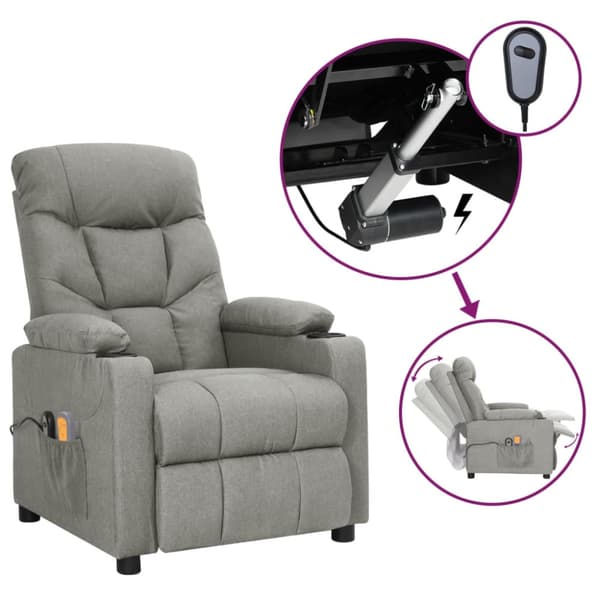 Elektrisk massagefåtölj ljusgrå tyg