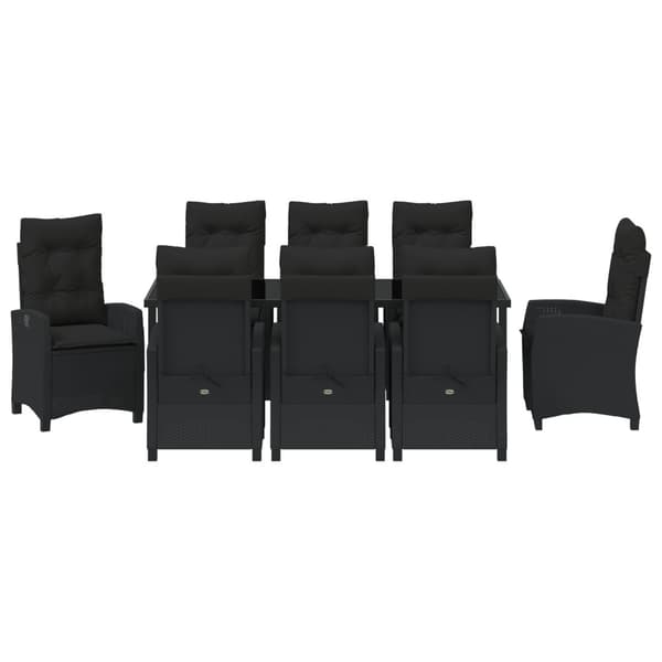 Trädgårdsmöbelset med kudde 9 pcs Svart konstrotting