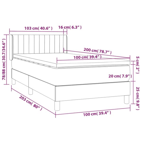 Ramsäng med madrass mörkgrå 100x200 cm sammet